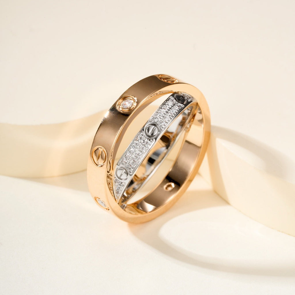 [Amore Jewelry]LOVE PINK GOLD SILVER DIAMOND DOUBLE RING