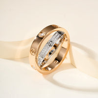 [Amore Jewelry]LOVE PINK GOLD SILVER DIAMOND DOUBLE RING