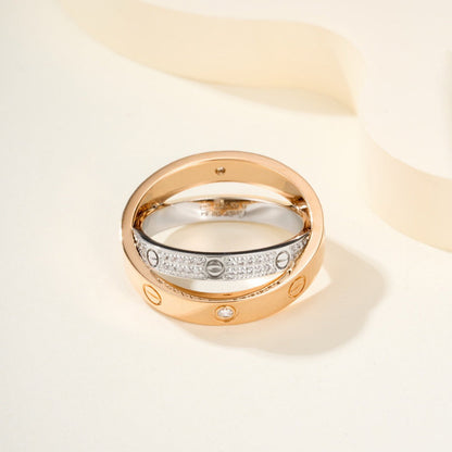 [Amore Jewelry]LOVE PINK GOLD SILVER DIAMOND DOUBLE RING