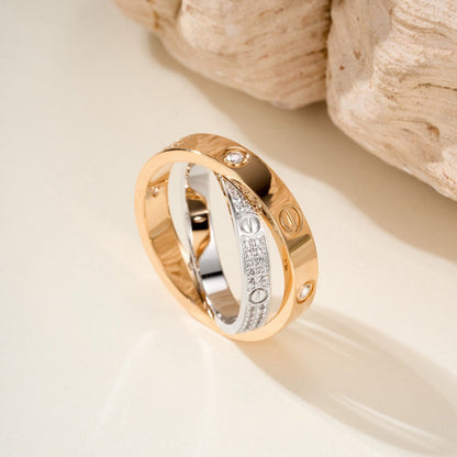 [Amore Jewelry]LOVE PINK GOLD SILVER DIAMOND DOUBLE RING
