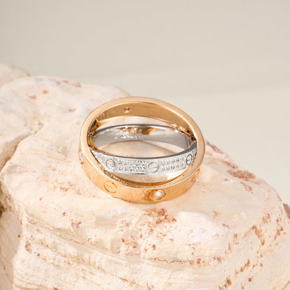 [Amore Jewelry]LOVE PINK GOLD SILVER DIAMOND DOUBLE RING