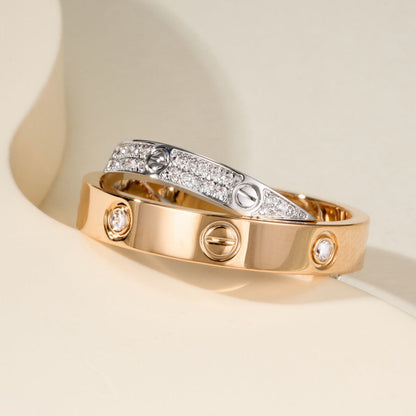 [Amore Jewelry]LOVE PINK GOLD SILVER DIAMOND DOUBLE RING