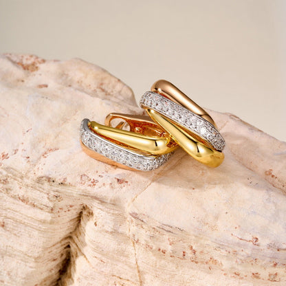 [Amore Jewelry]TRINITY HALF DIAMOND  CUSHION EARRINGS