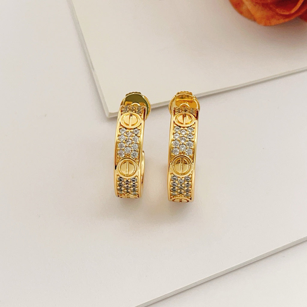 [Amore Jewelry]LOVE 5.5MM DIAMOND PAVED EARRINGS