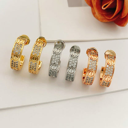 [Amore Jewelry]LOVE 5.5MM DIAMOND PAVED EARRINGS
