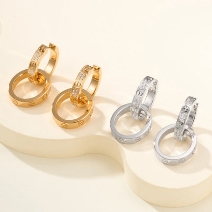 [Amore Jewelry]LOVE 3.3MM DANGLE HALF DIAMOND EARRINGS