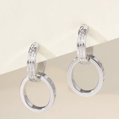 [Amore Jewelry]LOVE 3.3MM DANGLE HALF DIAMOND EARRINGS