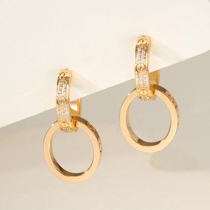 [Amore Jewelry]LOVE 3.3MM DANGLE HALF DIAMOND EARRINGS