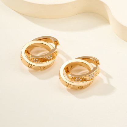 [Amore Jewelry]LOVE 3.3MM DANGLE HALF DIAMOND EARRINGS