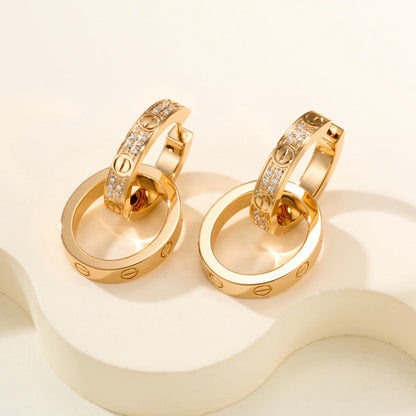 [Amore Jewelry]LOVE 3.3MM DANGLE HALF DIAMOND EARRINGS