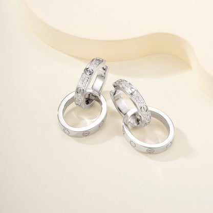 [Amore Jewelry]LOVE 3.3MM DANGLE HALF DIAMOND EARRINGS