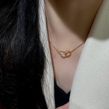 [Amore Jewelry]LOVE DOUBLE RING HALF DIAMOND NECKLACE