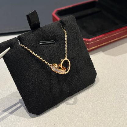 [Amore Jewelry]LOVE DOUBLE RING HALF DIAMOND NECKLACE