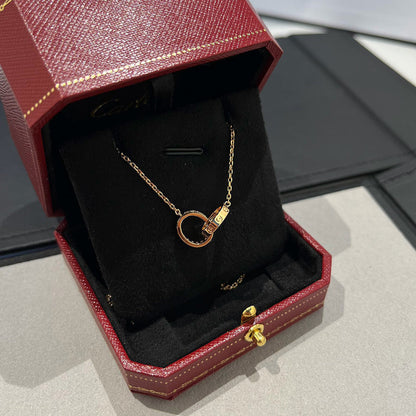 [Amore Jewelry]LOVE DOUBLE RING HALF DIAMOND NECKLACE
