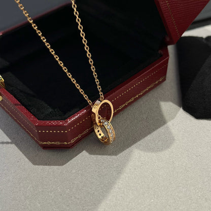 [Amore Jewelry]LOVE DOUBLE RING HALF DIAMOND NECKLACE
