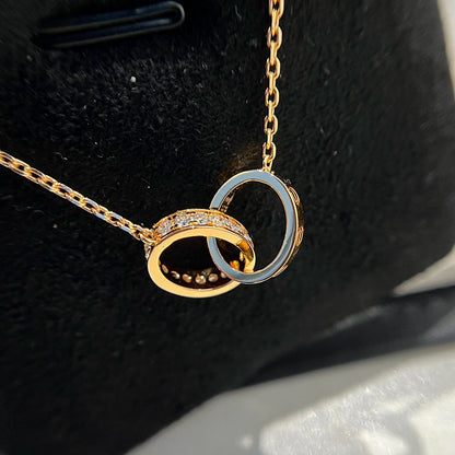 [Amore Jewelry]LOVE DOUBLE RING HALF DIAMOND NECKLACE