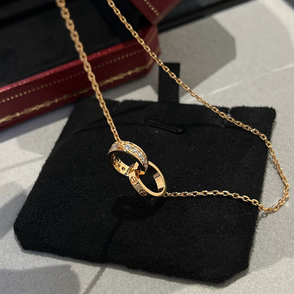 [Amore Jewelry]LOVE DOUBLE RING HALF DIAMOND NECKLACE