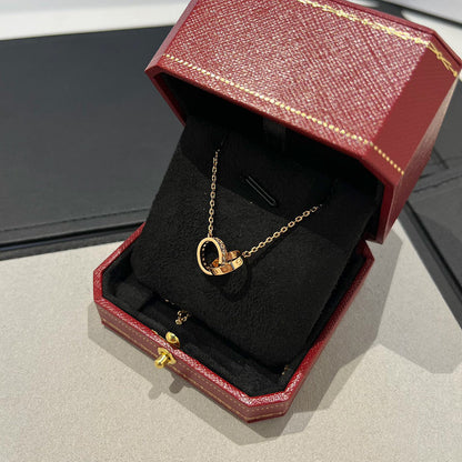 [Amore Jewelry]LOVE DOUBLE RING HALF DIAMOND NECKLACE