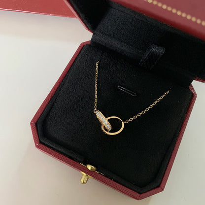 [Amore Jewelry]LOVE DOUBLE RING HALF DIAMOND NECKLACE