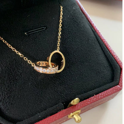 [Amore Jewelry]LOVE DOUBLE RING HALF DIAMOND NECKLACE