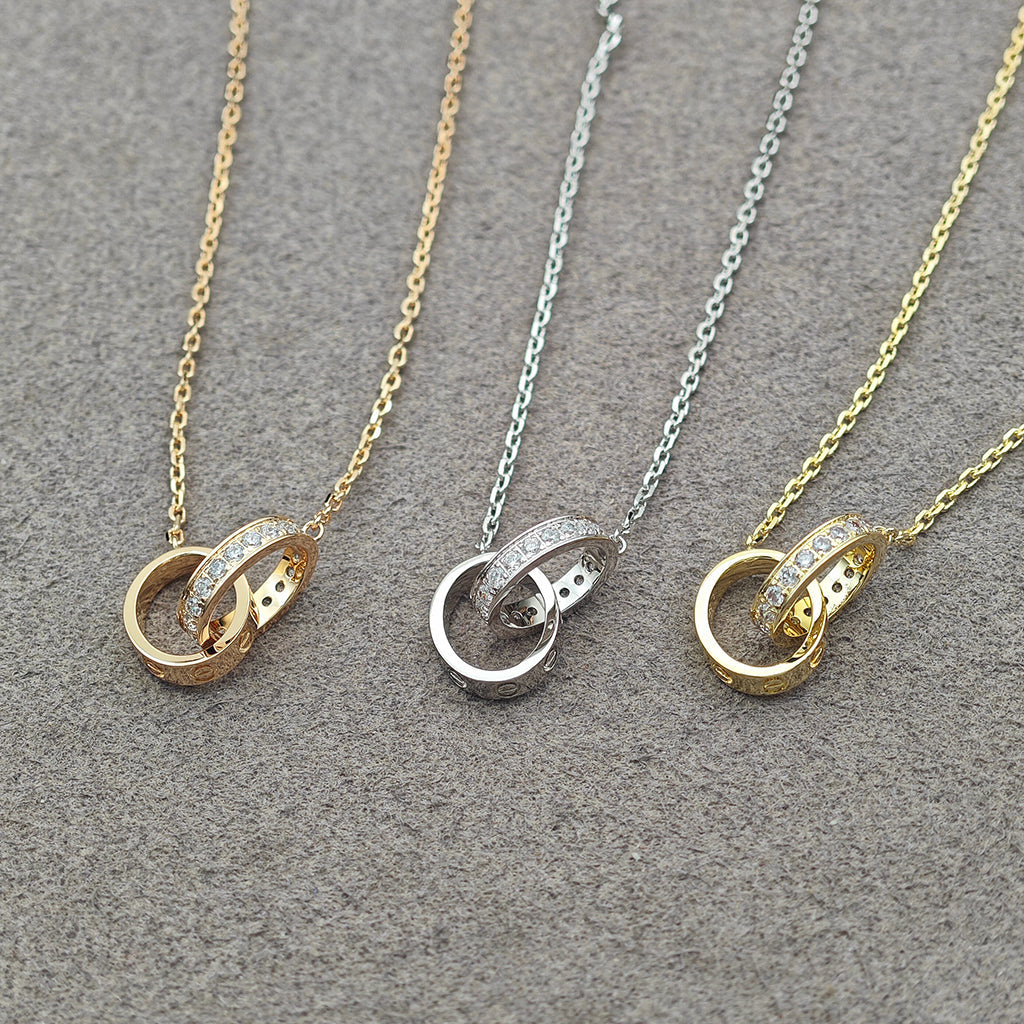 [Amore Jewelry]LOVE DOUBLE RING HALF DIAMOND NECKLACE