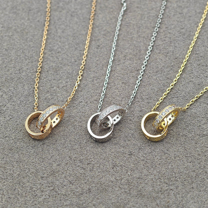 [Amore Jewelry]LOVE DOUBLE RING HALF DIAMOND NECKLACE