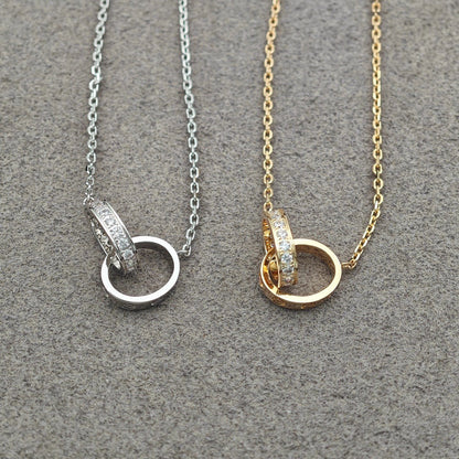 [Amore Jewelry]LOVE DOUBLE RING HALF DIAMOND NECKLACE