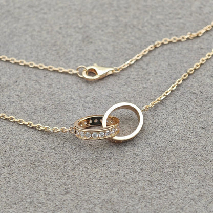 [Amore Jewelry]LOVE DOUBLE RING HALF DIAMOND NECKLACE