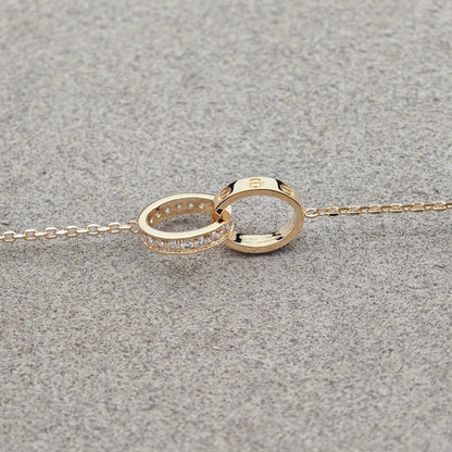 [Amore Jewelry]LOVE DOUBLE RING HALF DIAMOND NECKLACE