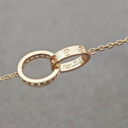 [Amore Jewelry]LOVE DOUBLE RING HALF DIAMOND NECKLACE