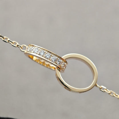 [Amore Jewelry]LOVE DOUBLE RING HALF DIAMOND NECKLACE
