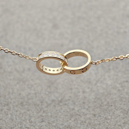 [Amore Jewelry]LOVE DOUBLE RING HALF DIAMOND NECKLACE