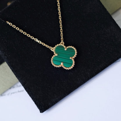 [Amore Jewelry]CLOVER 15MM MALACHITE SINGLE FLOWER  NECKLACE