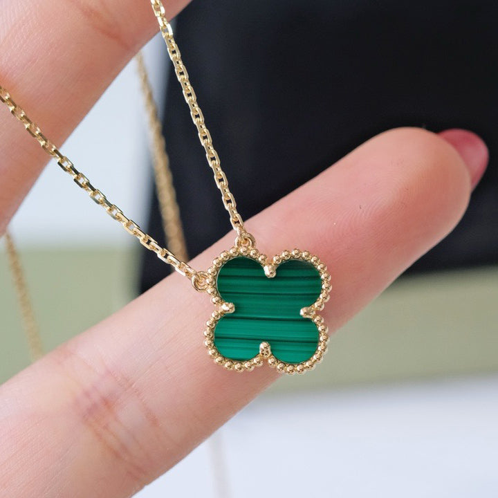 [Amore Jewelry]CLOVER 15MM MALACHITE SINGLE FLOWER  NECKLACE