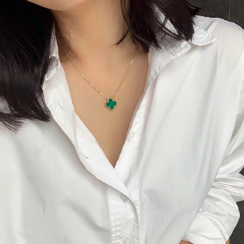 [Amore Jewelry]CLOVER 15MM MALACHITE SINGLE FLOWER  NECKLACE