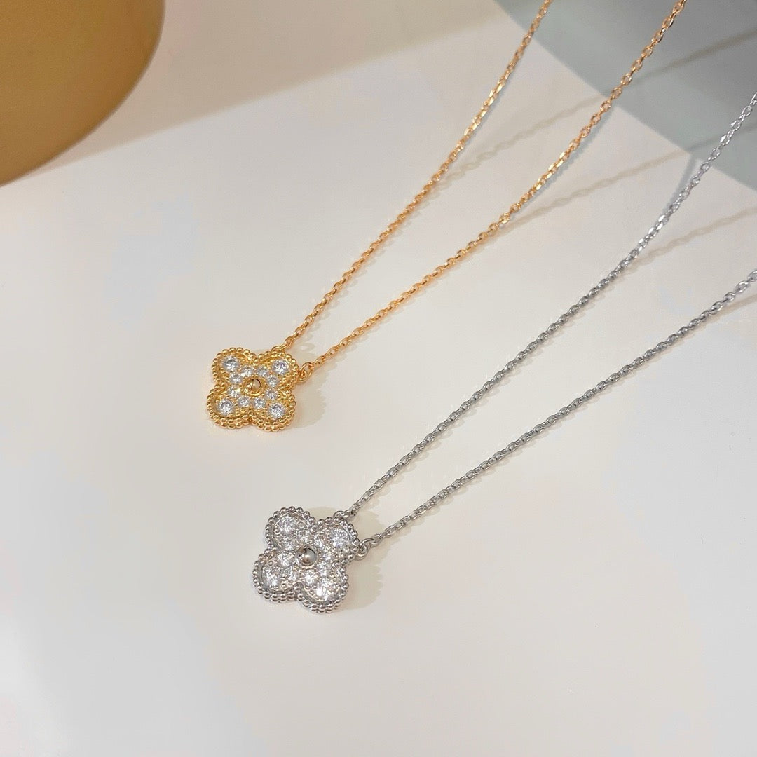 [Amore Jewelry]CLOVER 15MM DIAMOND SINGLE FLOWER NECKLACE