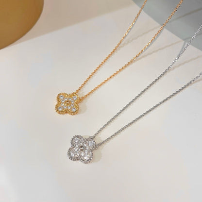 [Amore Jewelry]CLOVER 15MM DIAMOND SINGLE FLOWER NECKLACE