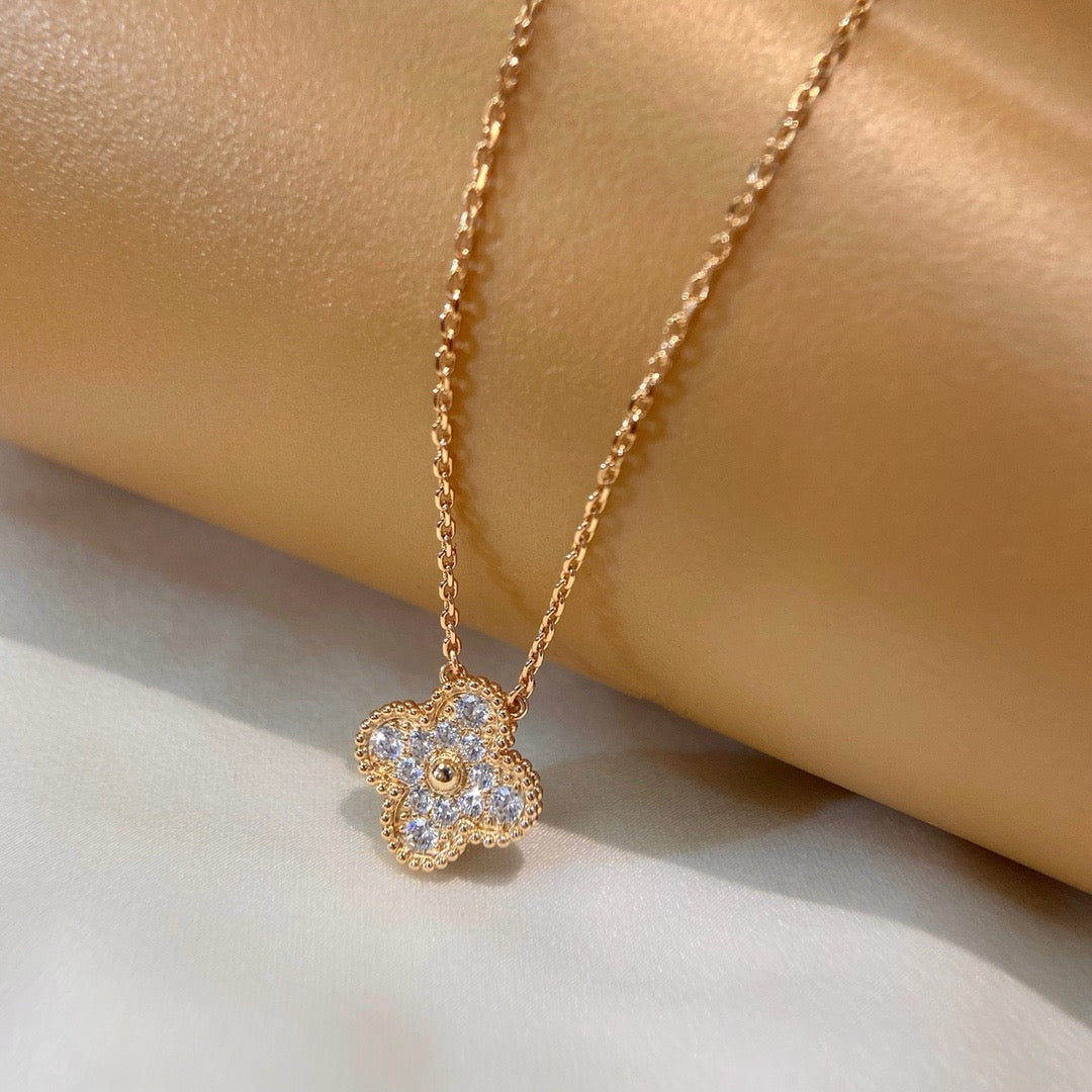 [Amore Jewelry]CLOVER 15MM DIAMOND SINGLE FLOWER NECKLACE