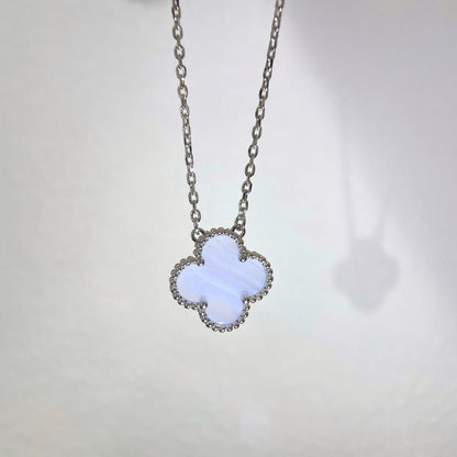 [Amore Jewelry]CLOVER 15MM BLUE CHALCEDONY NECKLACE SILVER