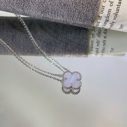 [Amore Jewelry]CLOVER 15MM BLUE CHALCEDONY NECKLACE SILVER