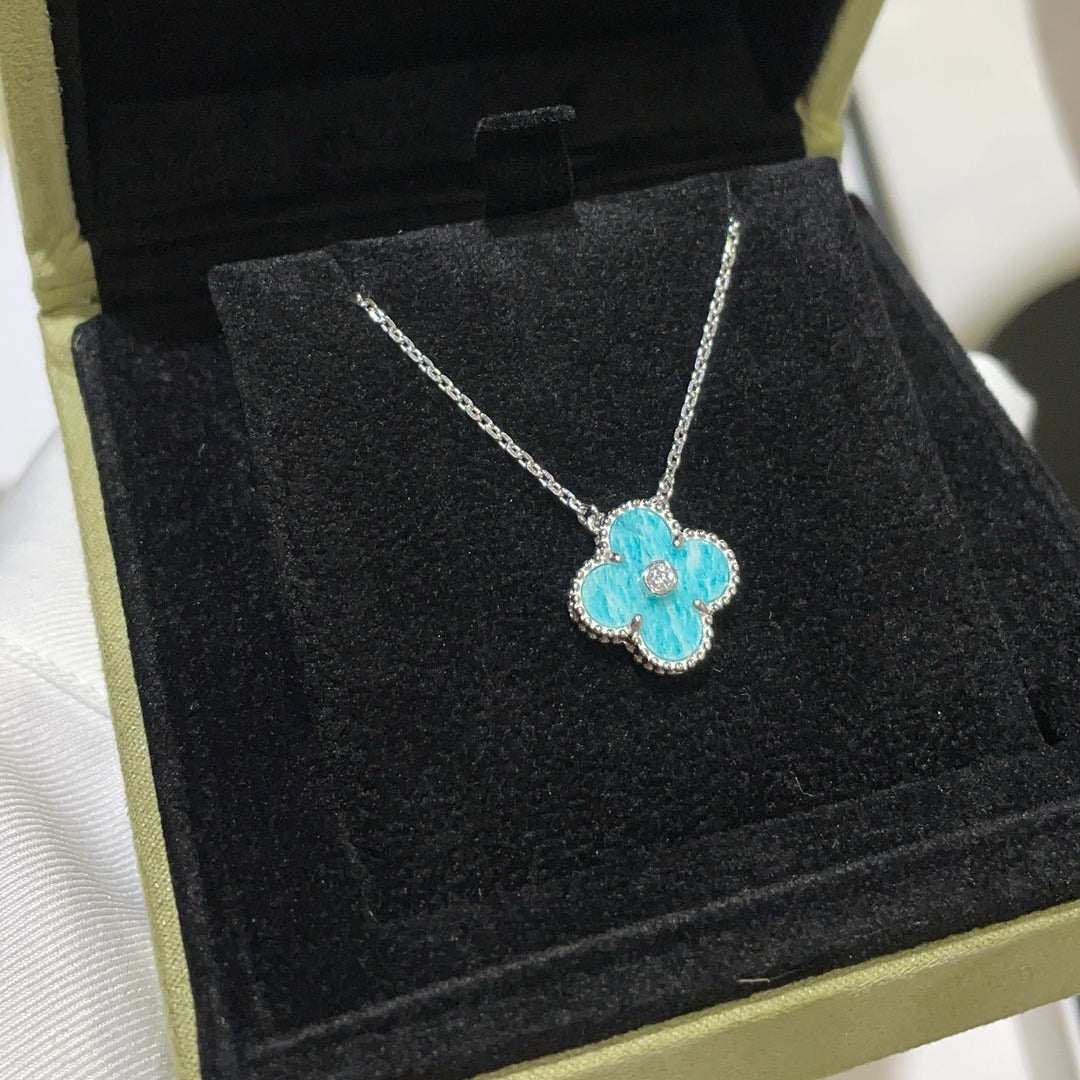 [Amore Jewelry]CLOVER 15MM DIAMOND SVRES PORCELAIN  NECKLACE SILVER