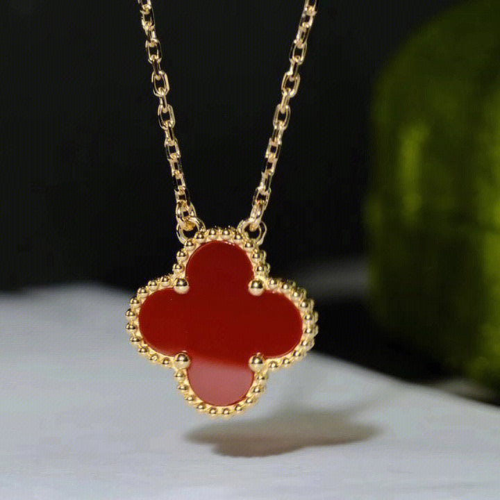[Amore Jewelry]CLOVER 15MM CARNELIAN SINGLE FLOWER NECKLACE
