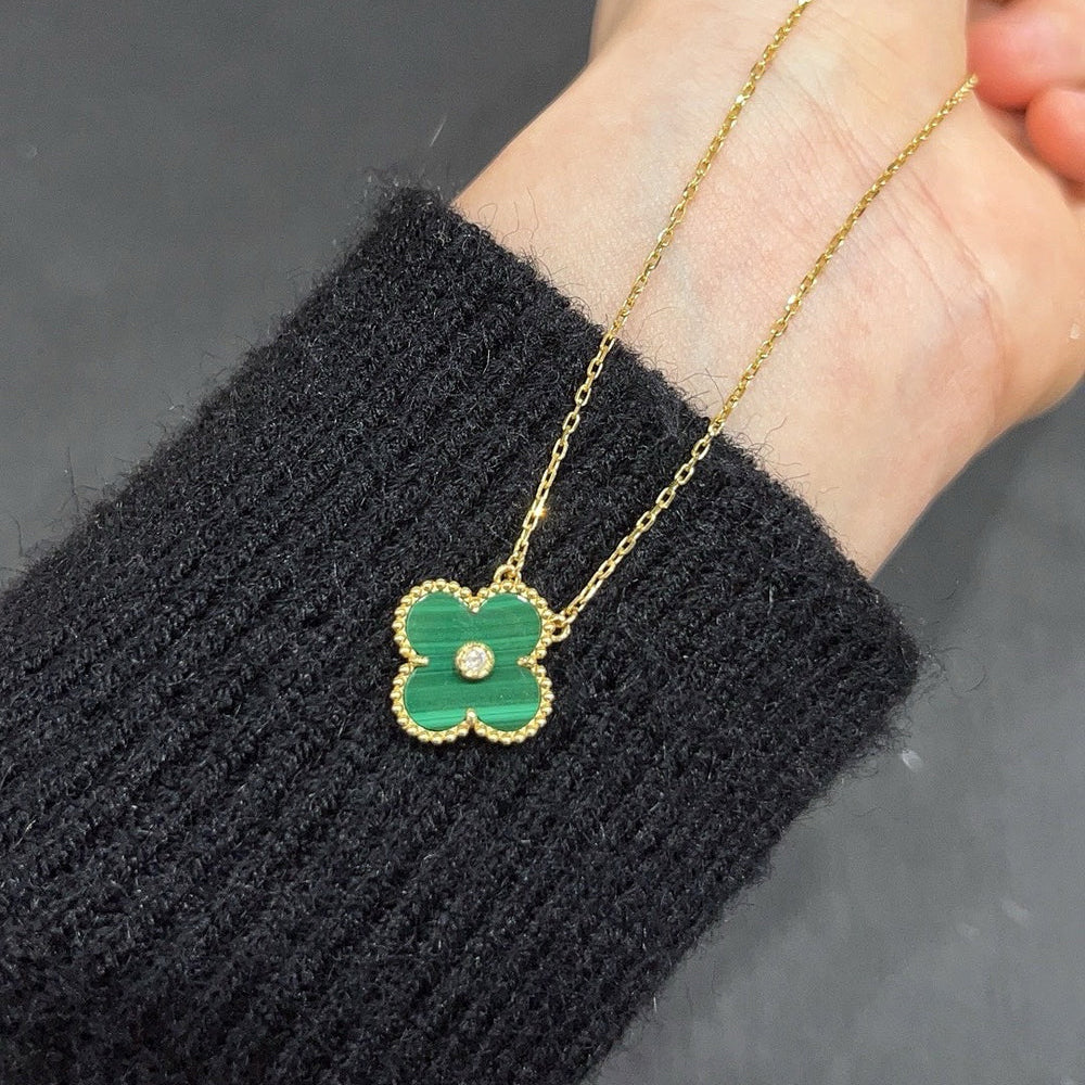 [Amore Jewelry]CLOVER 15MM DIAMOND TURQUOISE NECKLACE