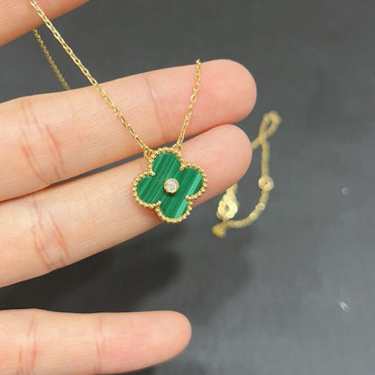 [Amore Jewelry]CLOVER 15MM DIAMOND TURQUOISE NECKLACE