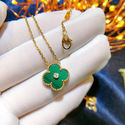 [Amore Jewelry]CLOVER 15MM DIAMOND TURQUOISE NECKLACE