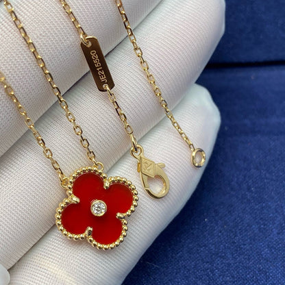 [Amore Jewelry]CLOVER 15MM DIAMOND CARNELIAN NECKLACE