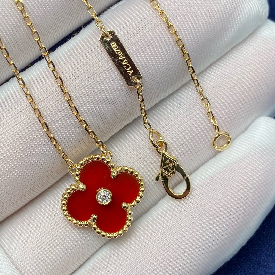 [Amore Jewelry]CLOVER 15MM DIAMOND CARNELIAN NECKLACE