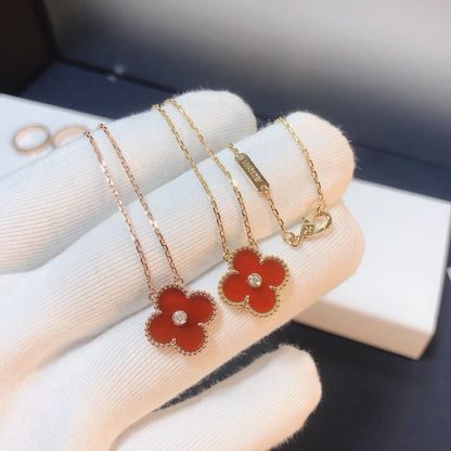 [Amore Jewelry]CLOVER 15MM DIAMOND CARNELIAN NECKLACE