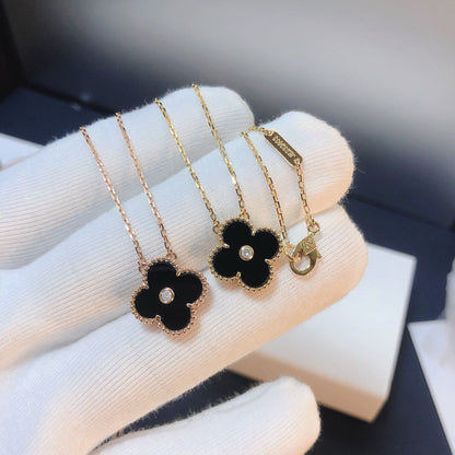 [Amore Jewelry]CLOVER 15MM DIAMOND ONYX NECKLACE