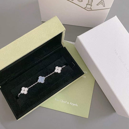 [Amore Jewelry]CLOVER  5 MOTIF DIAMOND PURPLE CHALCEDONY BRACELET SILVER